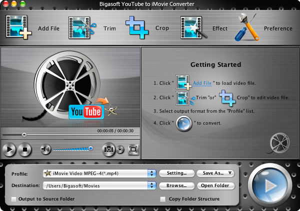 Screenshot of Bigasoft YouTube to iMovie Converter