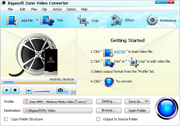 Windows 10 Bigasoft Zune Video Converter full